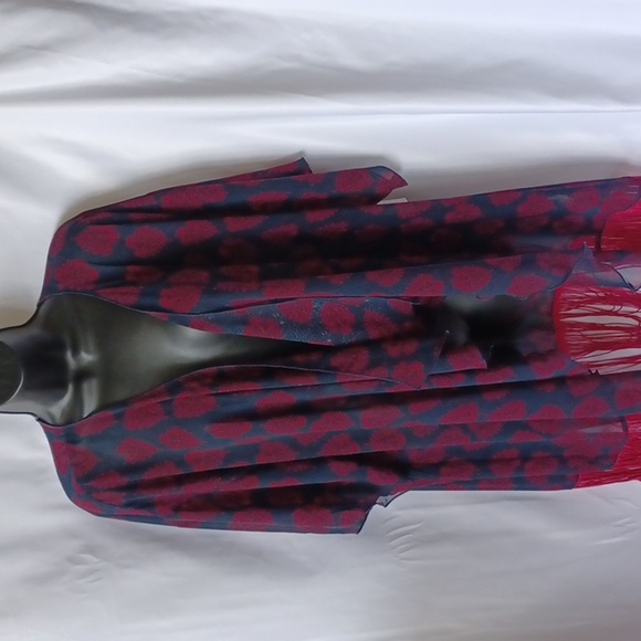 LuLaRoe "Monroe" Kimono, Navy & Hot Pink, fringe, L - Picture 1 of 8